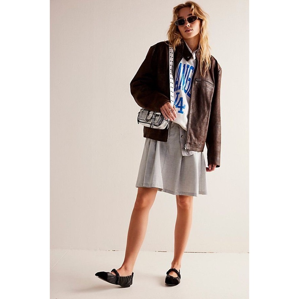 We The Free Suiting Pleated Mini Skirt Gray A-Line 2 Preppy Old Money Schoolgirl